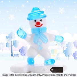 Matashi Murano Winter Decorative Glass Snowman Figurine, Tabletop Showpiece for Children Mom Dad Birthday New Year Holiday Home Office Decor