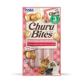 INABA Churu Bites for Cats, Soft Baked Chicken Churu Filled Cat Treats with Green Tea Extract, 0.35 Ounces Each Tube, 3 Tubes Total, Tuna with Salmon Recipe
