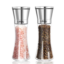 Salt and Pepper Grinder Set, Black Pepper Mill Refillable and Adjustable Coarseness Ceramic Core, Manual Salt Shaker (Spices Free)