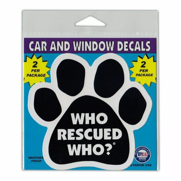 Crazy Novelty Guy Window Decals, 2-Pack, Who Rescued Who? (Black