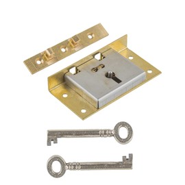 Extra Large Brass Half Mortise Chest or Box Lock with Two Skeleton Keys | HL4-SB-2K