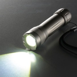 Ohm Electric LHA-Z45C5 08-1641 Flashlight, LED Zoom Light, 450 Lumens, Handy Light, IPX7, Waterproof, Brightness Adjustable, Aluminum Body, Stylish, Gray