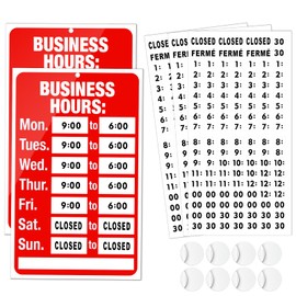 2 Piece Business Hours Sign, FlyCoco Open Hours Signs for Business Adjustable, Assured Signs Business Hours Sign for Glass Door Window Store Office Outdoor, Contains 2 Sign Boards 360 Usable Stickers