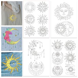 GLOBLELAND 4 Sheets Sun and Moon Pattern Water Soluble Hand Sewing Stabilizers for Fabric Embroidery Stitch Practice Embroidery Stickers Wash Away Stabilizers for Embroidery Beginners Lovers