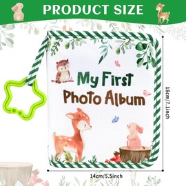 Baby My First Family Album Soft Photo Cloth Book – Green Leaves Baby Memory Album with Mirror, Holds 17 4x6 Photos