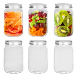 Darice 16 oz Plastic Mason Jars with Airtight Screw on Lid - Refillable Clear Plastic Jars Containers for Kitchen and Household Storage, BPA-Free Jars with Lids, Pack of 6