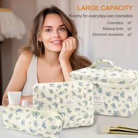 TOPALL Makeup Bag,Cosmetic Bag,Floral Cotton Quilted Makeup Bag,Classic Toiletry Bag,Cosmetic Pouch,Makeup Bag for Women Girls,Blue Gourd Flower