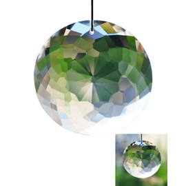 QLEUIFT 1 x Bauhinia Hanging Faceted Crystals, Large Window Prisms, Suncatcher, Ornament, Rainbow Maker, Chandelier, Crystal Pendant (76 mm, Round)