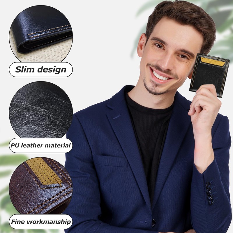 AdiStylinno Slim Bifold Wallet, Soft Leather Multifunctional Men Wallet Fashion
