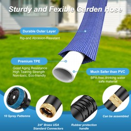 Flexible Garden Hose 75ft, Lightweight Water Hose with 10 Function Spray, Portable Water Pipe Leak-Proof Kink Free Non-Shrinking Drinking Water Safe Hose Durable for Car Wash Patio Yard House Camping