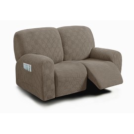 ULTICOR Reclining Loveseat Slipcover, 48" - 65" L, 6-Piece Jacquared Stretch Loveseat Reclining Sofa Covers, 2 seat Loveseat Recliner Cover, Thick, Soft, Washable (Style 4) (Taupe)