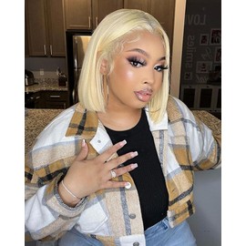 613 Bob Wig Human Hair Pre Plucked with Baby Hair 180 Density 13x4 HD Lace Frontal Wigs Blonde Bob Wig Human hair Straight Glueless 613 Blonde Lace Front Wig Short Bob Wigs for Women (12 Inch)