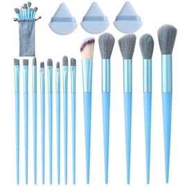 Makeup Brush Puff 16 Piece Sponge Set, Makeup Brushes, Premium Fiber Bristles, Super Soft, Makeup Brushes, Multifunctional, Makeup Brush Set, Convenient to Carry, Cosmetic Storage Bag Included (Blue)