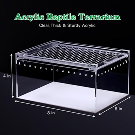 Apatal Reptile Terrarium Enclosure 8"x6"x4" Acrylic Tarantula Breeding Box Magnetic Hermit Crab Habitat Tank Transparent Jumping Spider Cage for Lizard Scorpion Sling Isopods Invertebrates Insect