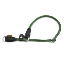 Aiminto Braided Round Martingale Dog Collar, Training Collar with Slidable Stop Ring and Adjustable Stopper - Ideal for Small Dogs (S(1/4") - 14" Long, Dark Green)