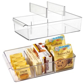 vacane Plastic Pantry Organization and Storage Bins with Removable Dividers, Pantry Organization Refrigerator Organizer Bins, Cabinet Organizers, 2 Pack 13.8" XL