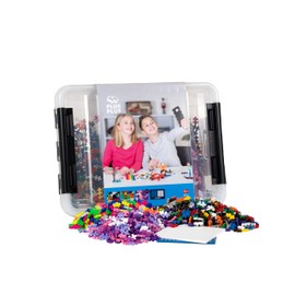 Plus-Plus - 2,400 Pieces in Storage Tub - Basic, Neon & Glitter Mix w/ 2 Baseplates - Construction Building Stem / Steam Toy, Kids Mini Puzzle Blocks