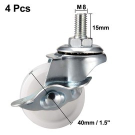 sourcing map 1.5 Inch Swivel Caster Wheels PP 360 Degree Threaded Stem Caster Wheel M8 x 15mm, 132lb Total Load Capacity, Pack of 4 (2 with Brake, 2 No Brake)
