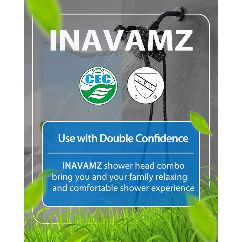 Black Shower Head with Handheld: 2 in1 Shower Head High