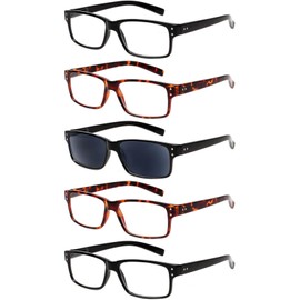 NORPERWIS Reading Glasses 5 Pairs Quality Readers Spring Hinge Glasses for Reading for Men and Women (2 Black 2 Tortoise 1sun, 1.25)