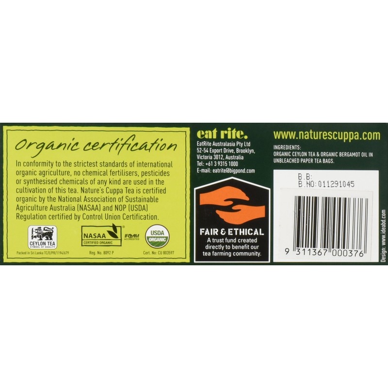 Nature's Cuppa Organic Earl Grey Tea 60 Teabags