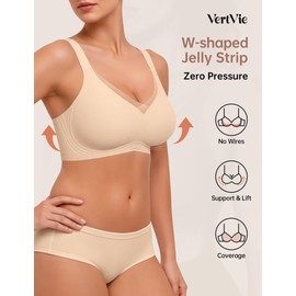 Vertvie Seamless Scalloped Bras for Women No Underwire Wireless Push Up Bra Soft Support Full Coverage Comfort Everyday Bra