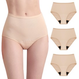 IRISMORII Womens Washable Incontinence Underwear Bladder Leak Proof Odor Control Briefs 56 ml Absorbency Panties 3 Pack (3 Skin, M)