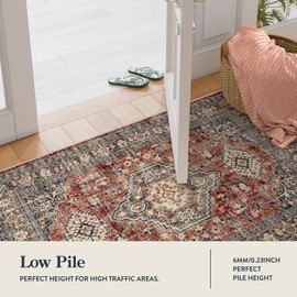 Lahome Oriental Washable Rugs for Living Room, 5x7 Area Rugs for Bedroom Ultra-Thin Non-Slip, Stain Resistant Vintage Low-Pile Throw Carpet for ‎Dining Room Office, Brick Red