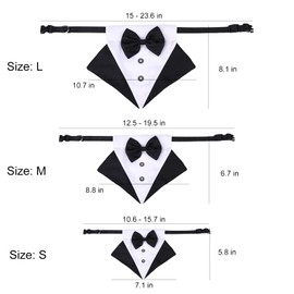Formal Dog Tuxedo Bandana, Dog Wedding Bandana Collar, Dog Collar with Bow Tie, Adjustable Dog Bow Tie Collar, Bandana for Small and Medium Dogs (Black, M)