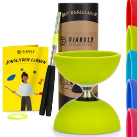 Diabolo Freizeitsport Juggling Set Pro with Ball Bearing Diabolo (Light Green), Aluminium Handsticks, Replacement Cord (160 cm), Instructions (English language not guaranteed), Great Gift