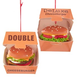 The Bridge Collection 3.125" Cheeseburger Ornaments - Set of 2 Fast Food Christmas Tree Ornaments - Junk Food Hamburger Ornaments