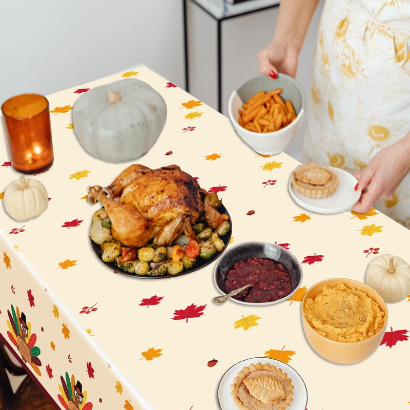 YQUQWN Turkey Thanksgiving Decorations, Disposable Tablecloth, Plastic Table Cover for