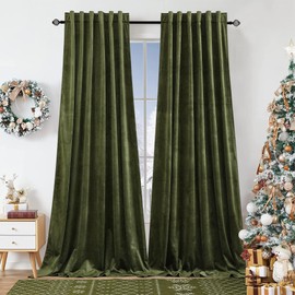 Dchola Olive Green Velvet Curtains for Bedroom Window with Back Tab, Super Soft Vintage Luxury Heavy Drapes, Room Darkening Thermal Insulated Curtain for Living Room, W52 by L96 inches, 2 Panels