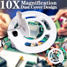 10X Magnifying Glass with Light, KIRKAS 2,200 Lumens LED Magnifying Lamp with Clamp, Stepless Dimmable Real Glass Lens Magnifier, Adjustable Arm Workbench Light for Close Work Hobby Repair - White