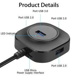 YACSEJAO Multi-Port USB Extender Splitter mit Kabel,4 Port USB 3,0 Hub für Maus,Tastatur,U Disk, Laptop,PC (1m/3,28ft)