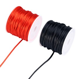 Elecrelive - Cordón de seda de cola de rata de 2 mm para hacer joyas, cordón de nailon satinado rojo y negro para enhebrar cuentas de 20 yardas, cuerda para tejer para kumihimo, llaveros, collares