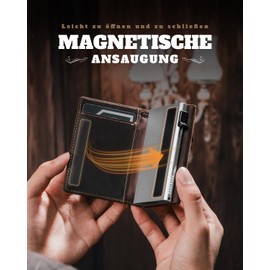 DODENSHA MagSnap Men's Wallet I Slim Wallet with Coin Compartment I Wallets for Men for 10+ Cards I Magnetic Closure Wallet Men's Slim I RFID Protection, Brown-Silver, Modern
