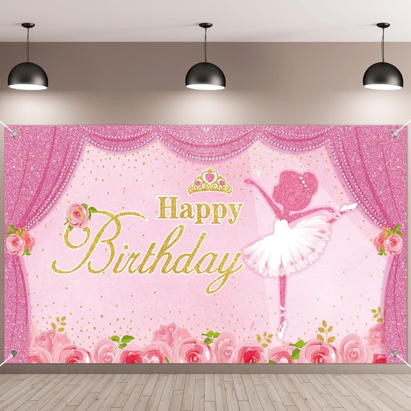 Tatuo Ballerina Birthday Party Decorations Photography Backdrops Ballet Girls Backdrop Supplies Dance for Baby Shower Supplies, Pink, 60x32 inches