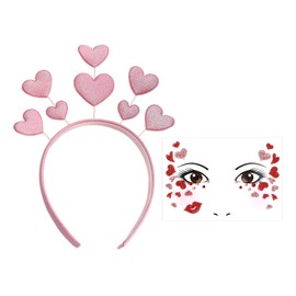 1 Pink Love Headband And 1 Face Sticker, Party Clothing Accessories, Cute Sweet Headband, Shiny Headband.