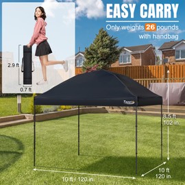 Tappio 10’x10’ Pop Up Canopy Tent, Outdoor Instant Canopy Patio Gazebo Event Tent, Portable Waterproof Pop-up Canopy with 8 Stakes, 4 Ropes, 4 Sandbags and 1Handbag for Party Camping Backyard
