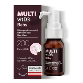 MULTIvitD3 Baby Vitamin D3 in Practical Dosing Pump for Babies & Toddlers from Day 1, for Normal Bone Growth & Immune System, Palm Oil, Gluten & Lactose Free, Vegetarian, 200 Pumps