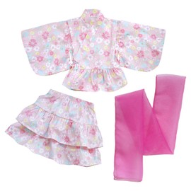 SLINX HF07 Yukata, Children, Girls, Baby, Kids, Summer Festival, Summer Kimono, Yukata, 3-piece Set, Obi Set, Top and Bottom Set, With Belt Included, Yukata Dress, Fireworks Festival, pink flower