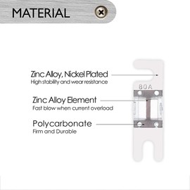 Greluma 6pcs 80A Mini ANL Fuses for Automotive Marine Audio Video System Electronics Fuse