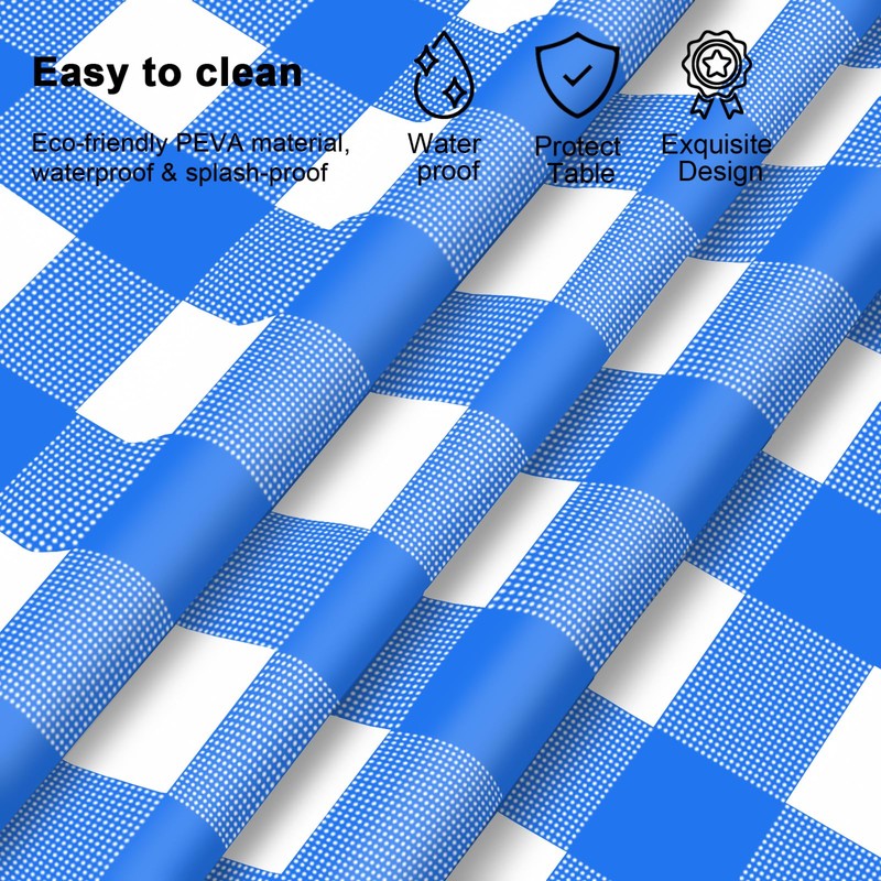 Blue and White Checkered Tablecloth, 2 Pcs 54 ×108 Inches