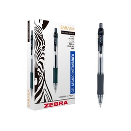 Zebra Rollerball, Pluma Sarasa, Punto Mediano 0,7 mm, Tinta Gel Color Negro, Caja con 12 piezas