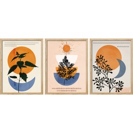 SIGNWIN Framed Mid-Century Orange & Blue Forest Plant Wall Art, Set of 3 Silhouette Abstract Geometric Wall Decor Prints, Nature Wilderness Wall Décor for Living Room, Bedroom - 11"x14" Natural