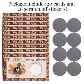 Grateful for Our Customers Thanksgiving Scratch & Win Customer Appreciation Package Inserts for Small Businesses, 20 2" X 3.5” Single Sided Cards with Scratch Off Stickers