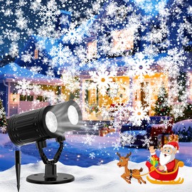 2025 Upgraded Double Head Christmas Snowflake Projector Lights Outdoor, Timing Mode, IP65 Waterproof, 360°Roating LED Christmas Lights, for Xmas Holiday Party Christmas Decoration, Indoor, Houses