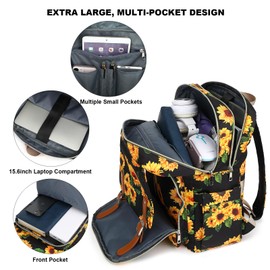 Fuyicat Sunflower Laptop Backpack for Women Men Travel Business Work, Girls Boys School Backpack College Bookbag Fit 15.6 Inch Notebook