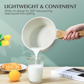 SENSARTE White Ceramic Nonstick Saucepan with Lid 2 QT, Small Cooking Pot with Stay Cool Handle, Induction Compatible Soup Pot, PFOA/PFAS Free